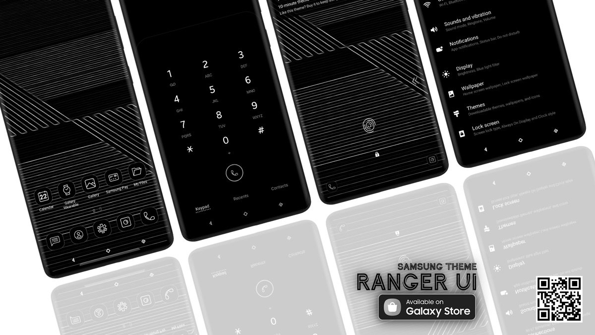 Ranger UI theme shown across Galaxy phone screens