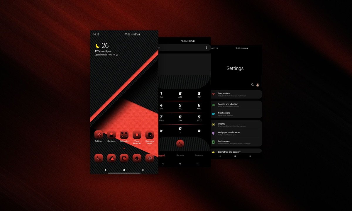 Rebel UI theme shown across Galaxy phone screens