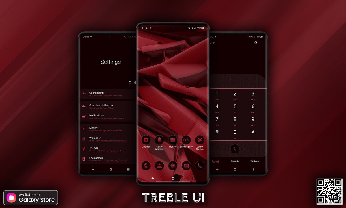 Treble UI theme shown across Galaxy phone screens